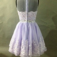 Lavender Homecoming Dress,Lace Homecoming Dresses,Short Prom Gown,Homecoming Gowns,Homecoming Dress - 156 - Thumbnail 1