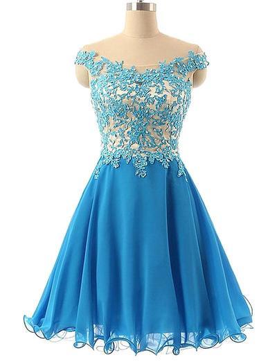 Tulle Homecoming Dress,Lace Homecoming Dress,Blue Homecoming Dress,Fitted Homecoming Dress,Short Prom Dress - 164