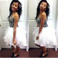 White Homecoming Dress,Sparkle Homecoming Dresses,Glitter Homecoming Gowns,Short Prom Gown,Bling Sweet 16 Dress - 158 - Thumbnail 1