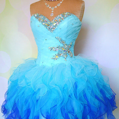 Blue homecoming dress,lace homecoming gown,tulle homecoming gowns,ball gown party dress - 167