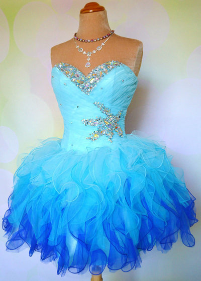Blue Homecoming Dress,Lace Homecoming Gown,Tulle Homecoming Gowns,Ball Gown Party Dress - 167