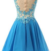 Tulle Homecoming Dress,Lace Homecoming Dress,Blue Homecoming Dress,Fitted Homecoming Dress,Short Prom Dress - 164 - Thumbnail 1