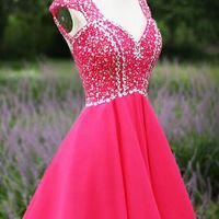 Red Homecoming Dress,Chiffon Homecoming Dresses,Short Prom Dress,Open Back Evening Dress,Sexy Prom Dress,Open Backs Homecoming Gowns - 169 - Thumbnail 1