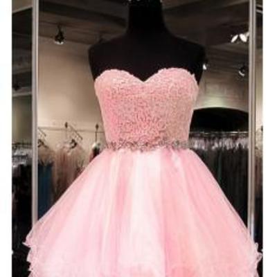 Blush pink homecoming dress,homecoming dresses,lace homecoming gowns,short prom gown,blush pink sweet 16 dress - 173
