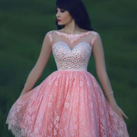 Lace Homecoming Dress,Pink Homecoming Dress,Pink Homecoming Dress,Lace Homecoming Dress,Short Prom Dress,Country Homecoming Gowns - 134 - Thumbnail 1