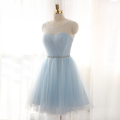 Light sky blue homecoming dress,short prom dresses,homecoming gowns,fitted party dress,silver beading prom dresses,sparkly cocktail dress - 180