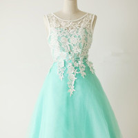Lace Homecoming Dress,Lace Prom Dress,Cute Homecoming Dress,Mint Green Homecoming Dresses,Short Prom Dress - 179 - Thumbnail 1