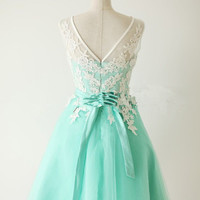 Lace Homecoming Dress,Lace Prom Dress,Cute Homecoming Dress,Mint Green Homecoming Dresses,Short Prom Dress - 179 - Thumbnail 2