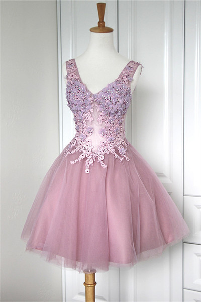 Pink Homecoming Dress,Homecoming Dresses,Lace Homecoming Gowns,Short Prom Gown,Blush Pink Sweet 16 Dress - 189