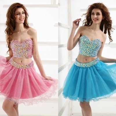 Homecoming dress,2 piece homecoming dresses,silver beading homecoming gowns,short prom gown,pink sweet 16 dress,homecoming dress - 196