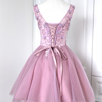 Pink Homecoming Dress,Homecoming Dresses,Lace Homecoming Gowns,Short Prom Gown,Blush Pink Sweet 16 Dress - 189 - Thumbnail 1