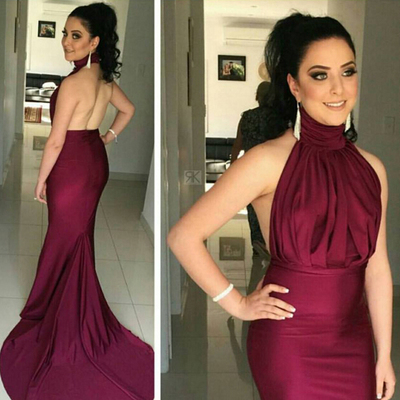 Burgundy backless real made prom dresses,long evening dresses,prom dresses on sale,l35 - 253