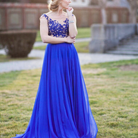 Royal Blue Appliques Real Made Prom Dresses,Long Evening Dresses,Prom Dresses On Sale,L36 - 264 - Thumbnail 1