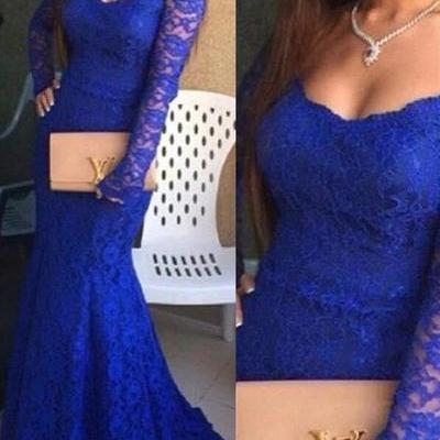 Royal blue prom dress, charming formal dresses,long sleeve evening dresses, t04 - 306