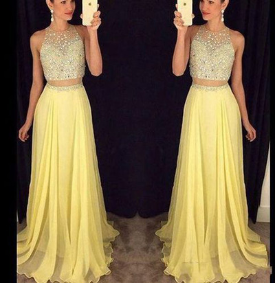 Two Pieces Custom Made A-Line Charming Prom Dress,Formal Dresses,Chiffon Evening Dresses On Sale, T40 - 343