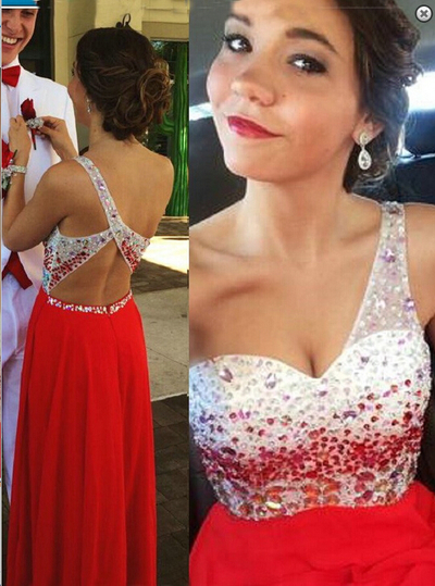 One Shoulder Beading Real Made Prom Dresses,Long Evening Dresses,Prom Dresses On Sale, T137 - 391