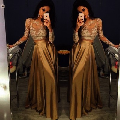 Long Sleeve Gold Prom Dresses,Long Evening Dresses,Prom Dresses On Sale, T123 - 392