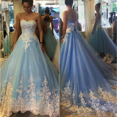 A-line sweetheart prom dress,long ball gown prom dress,lace applique prom dress,evening gown 2017,l80 - 218