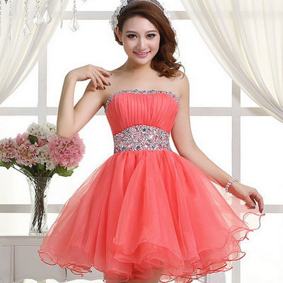 Coral homecoming dress,sexy homecoming dresses,tulle homecoming gown,beading party dress,short prom dress,sweet 16 dress - 214