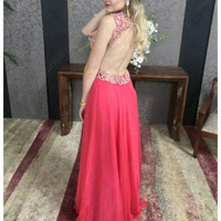 V-neck Chiffon Prom Dress,Floor-length Beading Open Back Prom Dresses,L81 - 215 - Thumbnail 1