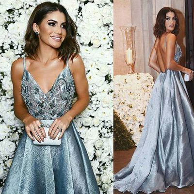 Luxurious a-line straps prom dresses,blue long v neck prom dress,backless formal evening dress,l89 - 211 - Thumbnail 4