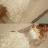 Noble Sparkle White Sequined Lace Prom Dress,Sexy Off The Shoulder Long Sleeves Party Dress,L86 - 219 - Thumbnail 1