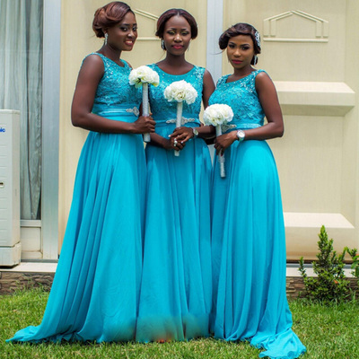 Blue Appliques Custom Made Chiffon Bridesmaid Dresses,Bridesmaid Dresses,Bridesmaid Dresses On Sale,L03 - 458