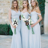 Light Blue Chiffon A Line Bridesmaid Dresses,New Style Long Bridesmaid Dress,B20 - 457 - Thumbnail 1