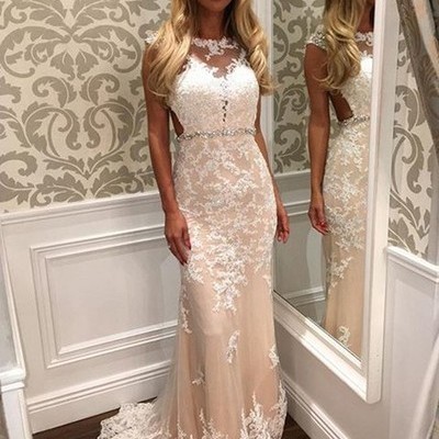 Charming lace sheath beading prom dresses,long evening dresses,prom dresses on sale, t196 - 434