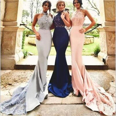 Sexy halter lace mermaid bridesmaid dresses,cheap custom bridesmaid dress,long mermaid prom dresses,l78 - 463