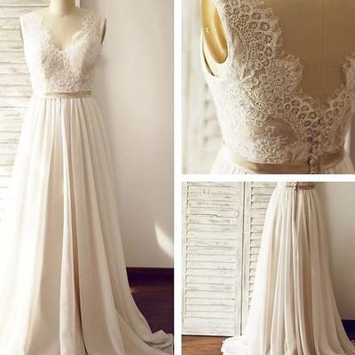 Lace a-line sexy wedding dresses,long wedding dresses,backless wedding dresses on sale, w08 - 444