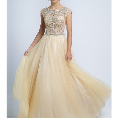 A-line champagne beading evening dress cheap - 313