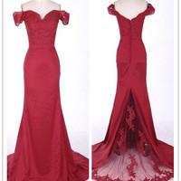 Real Made Off the shoulder Prom Dress, Charming Formal Dresses,Mermaid Evening Dresses, T08 - 314 - Thumbnail 1