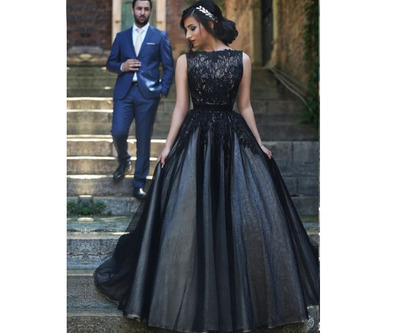 A-Line Real Made Prom Dress, Charming Formal Dresses,Black Evening Dresses On Sale, T14 - 322