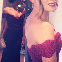 Real Made Off the shoulder Prom Dress, Charming Formal Dresses,Mermaid Evening Dresses, T08 - 314 - Thumbnail 2