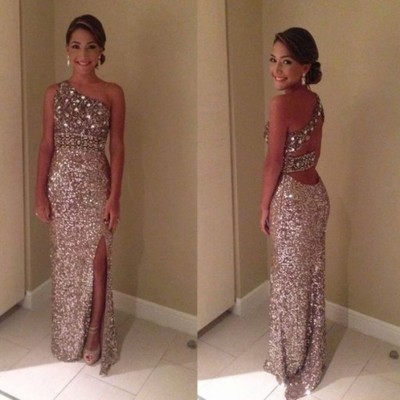 One shoulder beading custom made prom dresses,long evening dresses,prom dresses on sale, t141 - 395