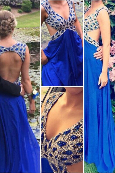Backless V-Neck Sexy Beading Real Made A-Line Prom Dresses,Long Evening Dresses,Prom Dresses On Sale, T148 - 399