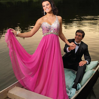One shoulder beading a-line prom dresses,long evening dresses,prom dresses on sale, t174 - 419