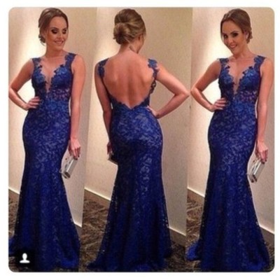 Mermaid royal blue lace charming prom dresses,long evening dresses,prom dresses on sale, t163 - 409