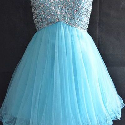 Blue homecoming dress,tulle homecoming dresses,sparkly homecoming gowns,2015 fashion prom gown,sweetheart sweet 16 dress,crystals homecoming dresses