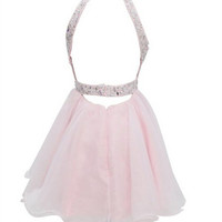 Pearl Pink Homecoming Dress,Backless Homecoming Dresses,Chiffon Homecoming Dress,Backless Party Dress,Open Back Prom Gown,Open Backs Sweet 16 Dress - Thumbnail 2