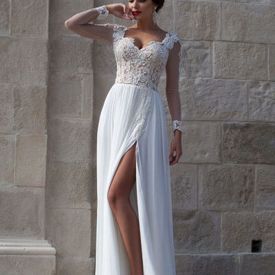 Elegant long sleeves appliques top white long prom dress/evening dress - 320