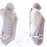 Harajuku fashion sleeveless knitted twist sexy halter sweater - Thumbnail 2