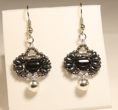 Stylish Gray and Black Woven Earrings with Silver Drop