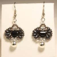 Stylish Gray and Black Woven Earrings with Silver Drop - Thumbnail 1
