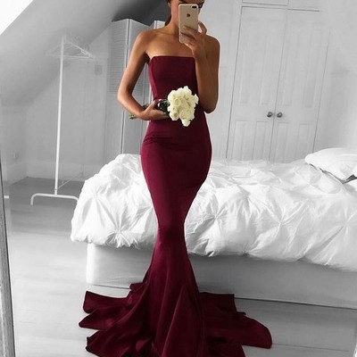 Burgundy mermaid long prom dress,burgundy evening dresses