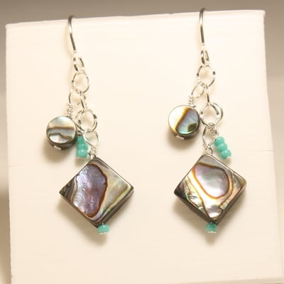 Abalone shell dangle earrings on sterling silver hooks - Thumbnail 4