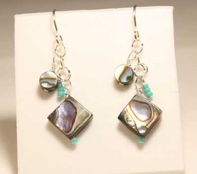 Abalone Shell Dangle Earrings on Sterling Silver Hooks