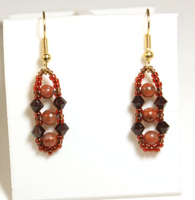 Red Poppy Jasper and Dark Red Crystal Dangle Earrings
