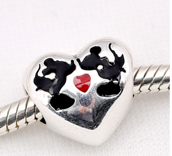 Red heart Lover Mickey 925 sterling silver 925s stone cubic zirconia shining shimmering sparking Basic Charm